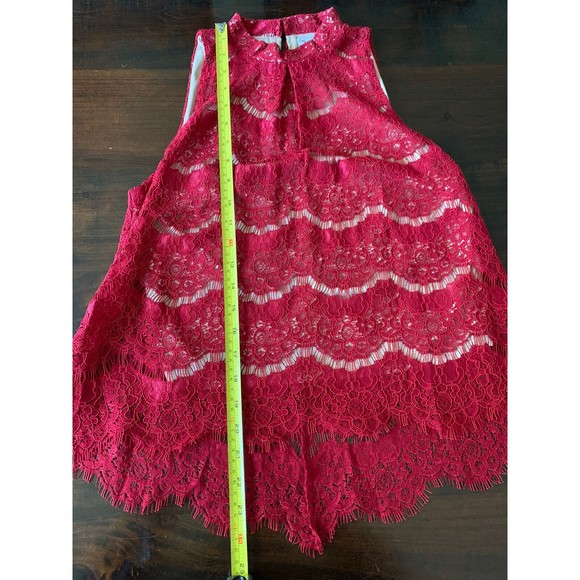Love Fire Top Size Small Red Floral Lace Sleeveless Halter Lined - Picture 10 of 12